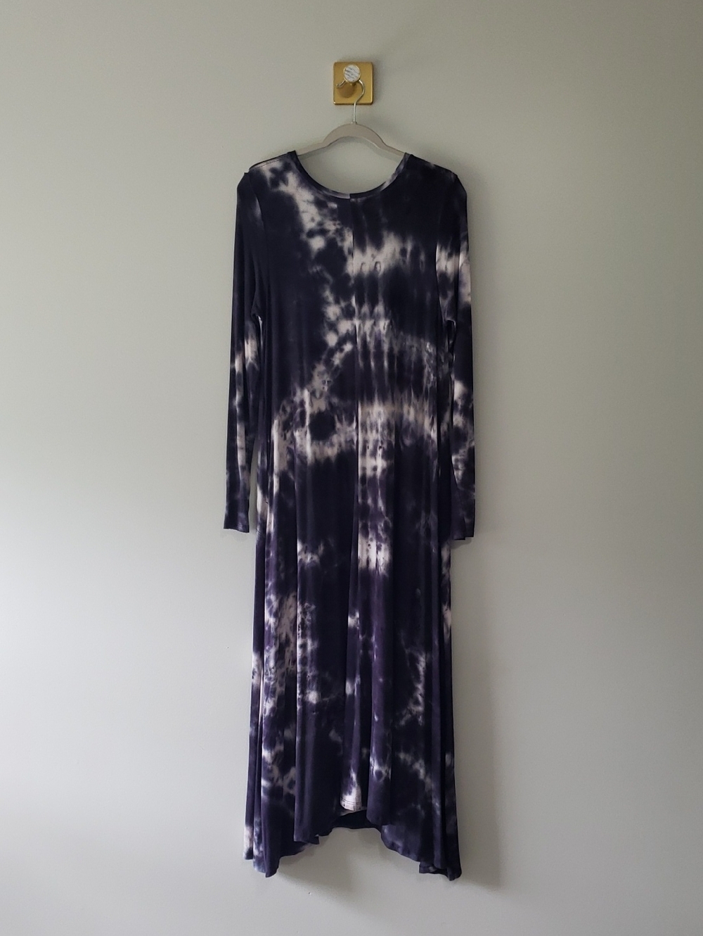 Natural Life Tie-Dye Long Sleeve Maxi Dress Medium Navy Blue White Boho Hippie - Picture 7 of 14
